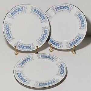 Shelley Columbia Bone China Salad Plates – Set of 3 – Blue & Grey – Platinum Rim